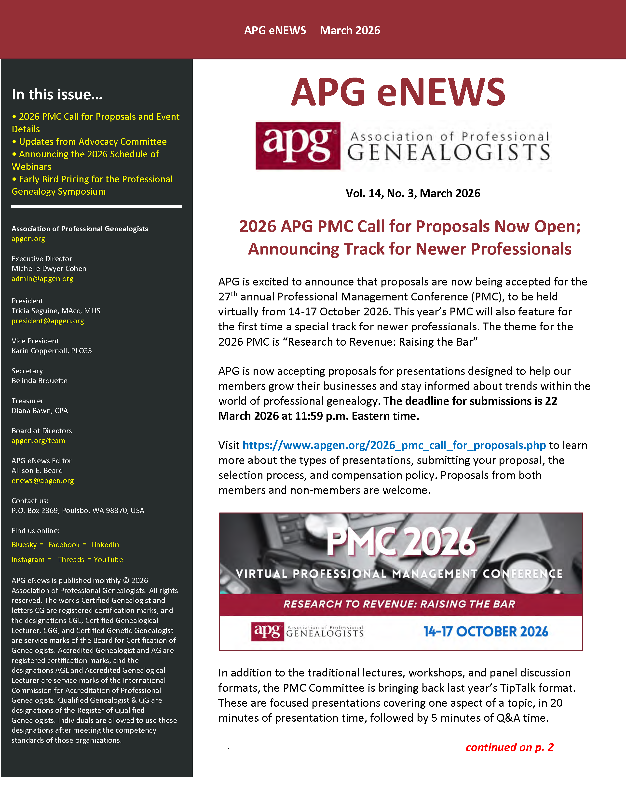December 2025 APG eNews cover with text "APG Needs You"